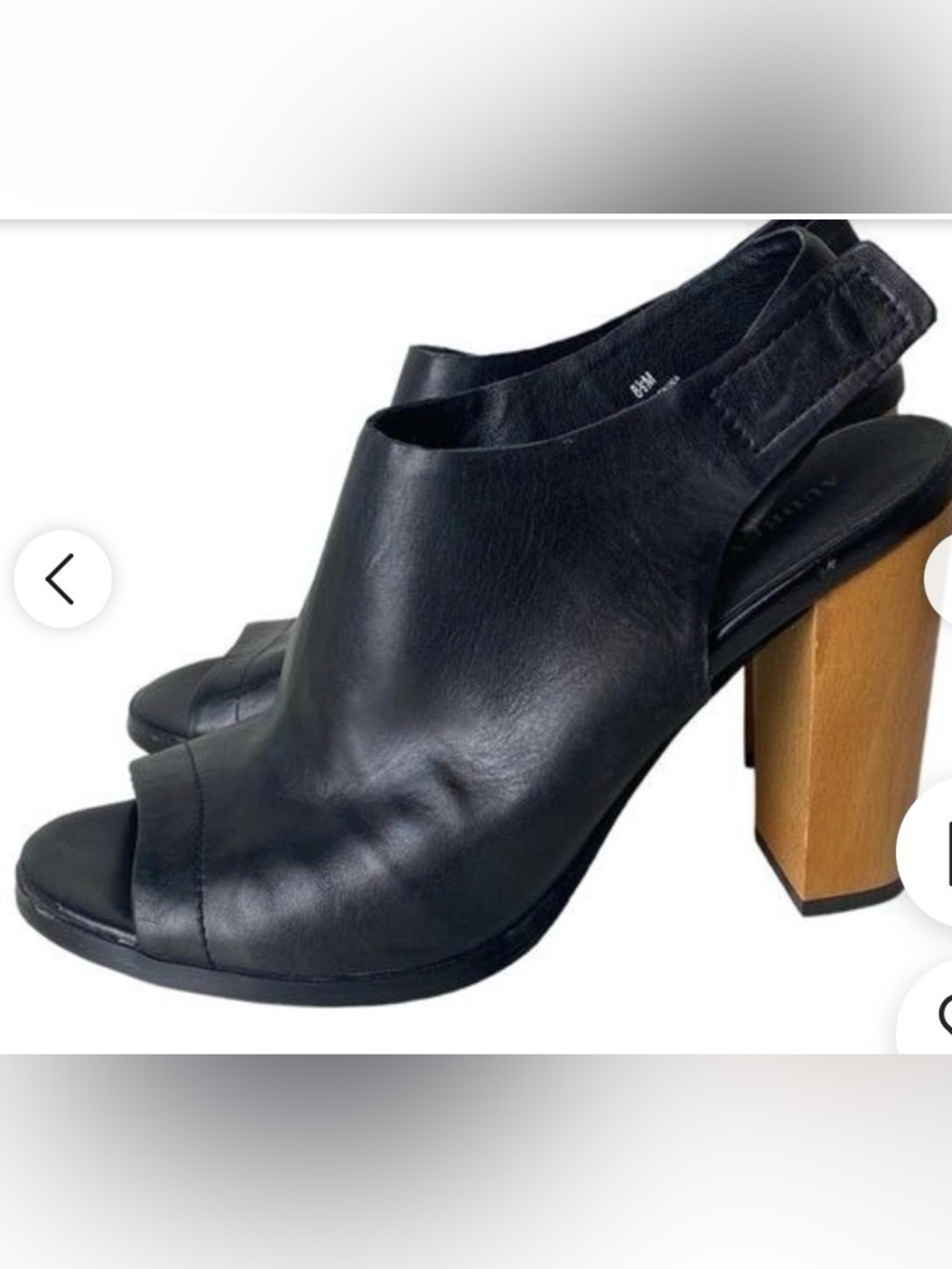 EUC-Audrey Brooke Black Leather Peep Toe Slingback Block Heels, Great Condition